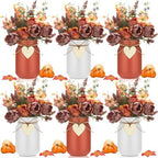Lyrow 6 Pack Fall Mason Jar Table Centerpiece Autumn Centerpieces for Tables Orange Faux Floral Centerpiece Decorations Farmhouse Thanksgiving Mason Jar for Home Kitchen Tiered Tray Decoration by Lyrow