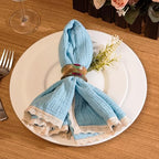 Lace Cloth Napkins, Cotton Gauze, Set of 12, 20x20 Inch,Aqua Marine - Image 2