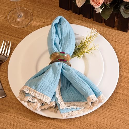 Lace Cloth Napkins, Cotton Gauze, Set of 12, 20x20 Inch,Aqua Marine - Image 2