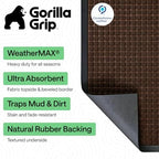 GORILLA GRIP WeatherMAX Door Mat, Indoor Outdoor, 29x17, Dark Brown Squares - Image 2