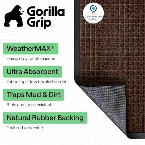 GORILLA GRIP WeatherMAX Door Mat, Indoor Outdoor, 60x24, Dark Brown Squares - Image 2