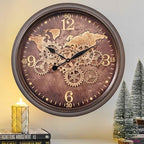 CLXEAST 24 Inch Moving Gear Wall Clock for Living Room,World Map Design by CLXEAST