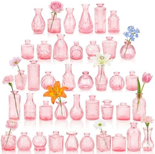 Glass Bud Vases in Bulk Small Mini Pink Vase for Flowers 40pc by PXDSDXJJWEDDING%EF%BC%86HOMEDECOR