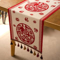 Chinese Red Jacquard Table Runner with Fu Character Festive Tassel Table Cloth Bed Scarf for Lunar New Year Wedding Party Decor (White Red, 13 "x94 ) by Unknown
