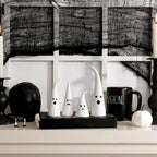 Halloween Decor Ceramic Ghost: 4 pcs Cute Halloween Decorations Indoor, Rustic Witch Hat Shape Ghost Figurine, Farmhouse Table Desk Tiered Tray Mantel Fireplace Decor for Kids Home Office - Image 5
