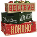 3 Pcs Vintage Wooden Box with Words Hohoho Merry Christmas Believe by Unknown