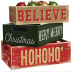 3 Pcs Vintage Wooden Box with Words Hohoho Merry Christmas Believe by Unknown
