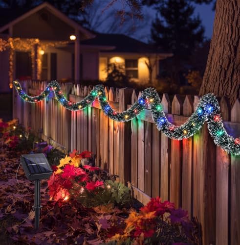 Dingion 50 ft Pre-lit Christmas Garland for Outdoor Dark Green & Colored - Image 5