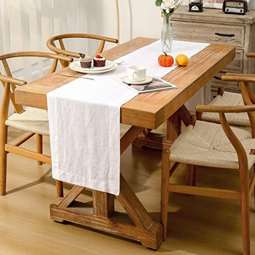 Linen Table Runner 14X144 Inches,100% French Linen White Tablerunner,Machine Washable Dining Table Runner for Fall,Wedding,Party,Halloween,Christmas(White) - Image 3