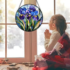 Blue Purple Iris Flowers Stained Glass Window Hanging Suncatcher Gifts 12" - Image 2
