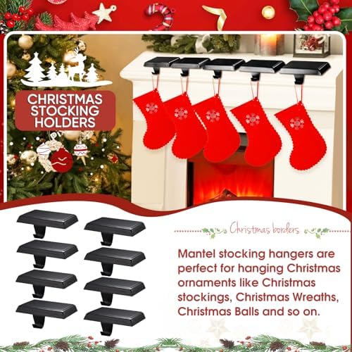 Christmas Stocking Holders for Mantle, Weighted Stocking Hangers, Christmas Stocking Hooks for Tables Window Fireplace Mantle Decoration(Black,8PCS) - Image 6