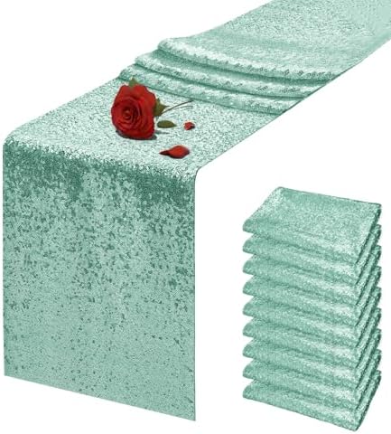 10 Packs 12 x 72 inches Mint Green Sequin Table Runner by VHH