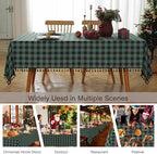 JIALE Gingham Tablecloth Rectangle Cotton Linen Fabric Checkered Table Cloth with Tassel Washable Wrinkle Free Buffalo Plaid Table Cover for Christmas, Party Kitchen Dining, Green and Black, 55x90 - Image 2
