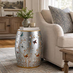 Lefedrasticity Ceramic Garden Stool Outdoor Decorative Garden Stools Hand-Painted Chinoiserie Decor Drum Stool for Garden Patio Backyard Balcony Living Room Bathroom (Silver, Pattern 3) - Image 2