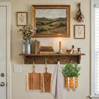 6 Pcs Cottage Core Kitchen Decor includes 2 Mini Scalloped Cutting Boards, Buffalo Kitchen Towel, Hanging Basket, Artificial Eucalyptus Stems and Wood Bead Garland for Kitchen Wall Hook Rack Decor - Image 3