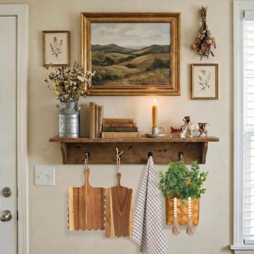 6 Pcs Cottage Core Kitchen Decor includes 2 Mini Scalloped Cutting Boards, Buffalo Kitchen Towel, Hanging Basket, Artificial Eucalyptus Stems and Wood Bead Garland for Kitchen Wall Hook Rack Decor - Image 3