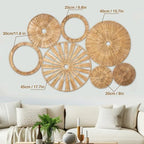 Xavia Handicrafts Set of 7 Boho Wicker Rattan Plate Basket For Décor Hanging Wall | Large Woven Farmhouse Rustic Bohemian Art Baket Hangings For Decorative Home, Bedroom, Living Room, Kitchen, Bathroom - Image 6