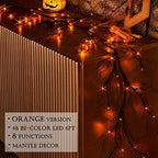 LITBLOOM Lighted Black Glittered Garland with 48 Orange and Purple Bi-Color Lights, Halloween Garland with Lights 8 Functions 6FT Battery Operated for Home Party Halloween Decoration Indoor Outdoor - Image 2