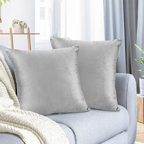 Nestl Throw Pillow Covers, Cozy Velvet Decorative Pillow Cases 24 x 24 Inches, Soft Solid Couch Pillow Covers for Sofa, Bed and Car, Set of 2 - Light Gray by Nestl