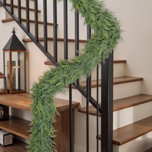 6FT Christmas Cedar Garland, Real Touch Greenery Garland, Realistic Two-Tone Soft Artificial Green Garland for Mantle Fireplace Table Stairs Door Porch, Indoor Outdoor Winter Holiday Decorations by Zilithra