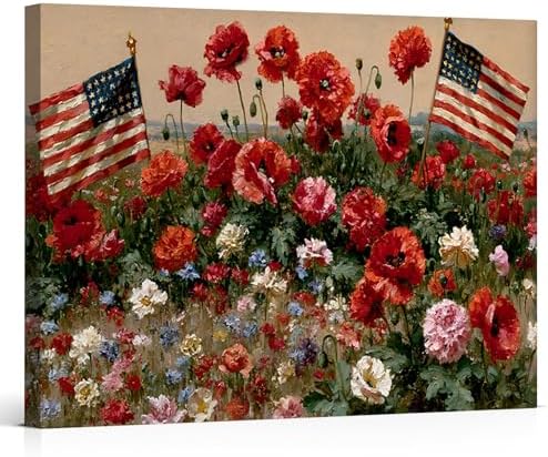 Ship Next Day – Independence Day Canvas Wall Art, Patriotic Pictures, USA Flag Canvas Prints, Framed Canvas Wall Decor, Americana Farmhouse Artwork, Living Room Canvas Art by ZERILYN