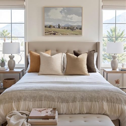 MIULEE Neutral Brown Boho Linen Pillow Covers 22x22 Inch Pack of 4 - Image 5