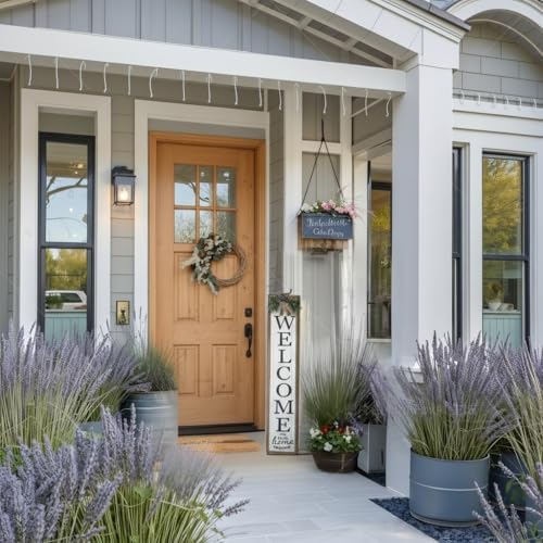 Welcome Sign for Front Porch, 45"×9" Welcome to Our Home Sign Strength Durability, Outdoor Welcome Sign Wooden Frame Weight Light for Farmhouse Wall Hanging Decoration (Wood) - Image 3