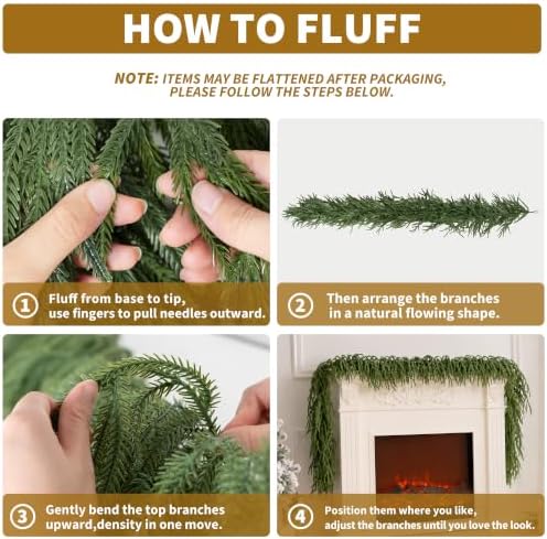 2PCS 6FT Christmas Norfolk Pine Garland Real Touch for Mantle Decoration - Image 7