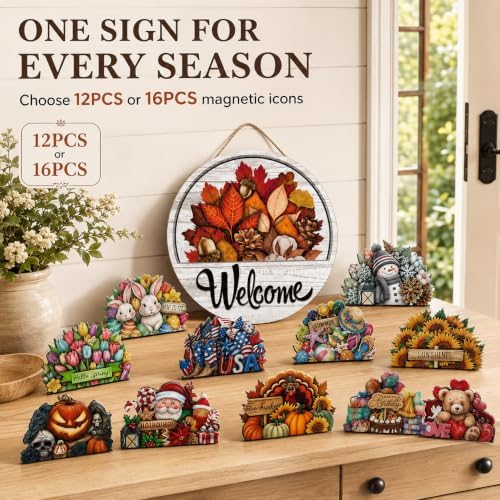 Interchangeable Welcome Sign for Front Door, 11.8In Wooden Door Sign，16 Pcs - Image 2
