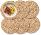Round Woven Placemats Set of 6, Natural Wicker Place mats, Boho Farmhouse Rustic Plate Chargers, Rattan Table Mats for Dining Table, Fall, Halloween, Thanksgiving, Christmas Decor (13 inch) by Qavinch