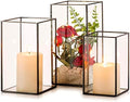 Nuptio Glass Hurricane Candle Holder for Pillar Candles 3 Pcs Black Metal Candle Holders Large Rectangular Candleholder Vase Centerpieces Decoration for Halloween Christmas Party 9.5 & 8.1 & 6.5 inch by Nuptio