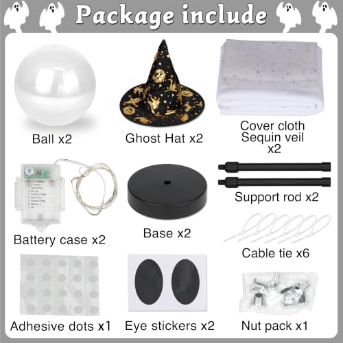 2 Pack Halloween Ghost Decorations, 21.7 Inch Lighted Halloween Decorations, Battery Operated Tabletop Ghost Decor with Witch Hats for Mantel Fireplace Table Entryway Indoor Office Party Home Decor - Image 3