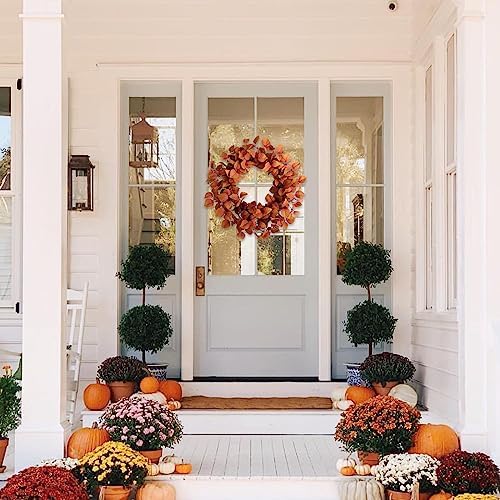 TEMPUS 20 Inch Artificial Fall Leaves Wreath - Handcrafted Autumn Grapevine Wreath for Front Door, Indoor/Outdoor Thanksgiving Home Decor - Image 6