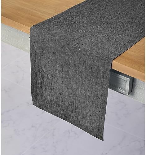 Solino Home 100% Pure Linen Table Runner Charcoal Grey, Athena 14 x 72 in by SolinoHome