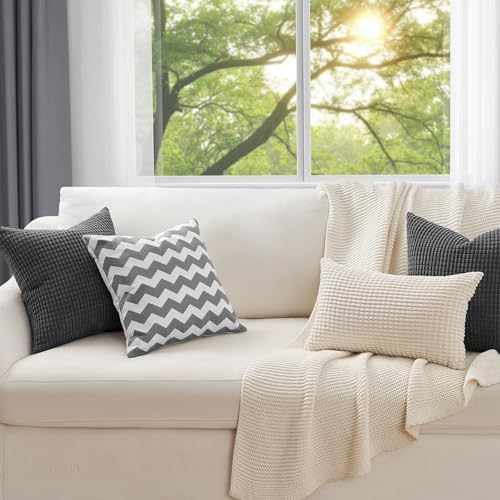 Topfinel 22x22 inches Euro Pillow Shams Set of 4 Soft Corduroy Decorative Throw Pillow Covers for Bedroom Living Room Boho Textured Striped Patchwork Couch Pillow Covers 55x55 cm Darkgrey - Image 5
