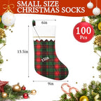 100 Pcs Felt Christmas Stockings 15 Inch Tartan Plaid, Red Green - Image 3