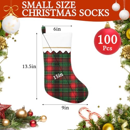 100 Pcs Felt Christmas Stockings 15 Inch Tartan Plaid, Red Green - Image 3