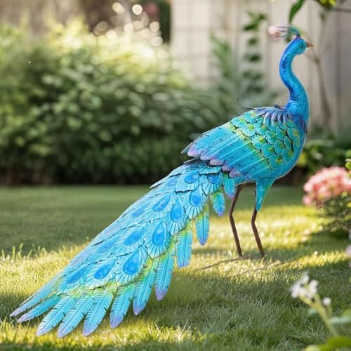 31" L Metal Peacock Garden Statue,Handcrafted Outdoor Yard Art - Image 3