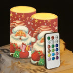 Red LED Candles with Remote Flickering Flameless Candles Santa Claus Stars Battery Operated Fake Pillar Candles Christmas Decorations for Bedroom Living Room Dining Room Table Decor by WelcometoLuarisgur