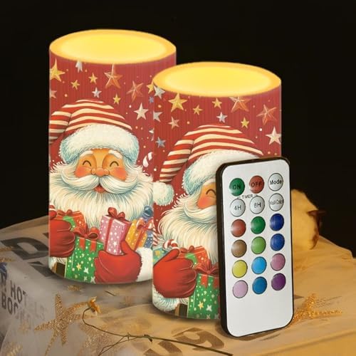 Red LED Candles with Remote Flickering Flameless Candles Santa Claus Stars Battery Operated Fake Pillar Candles Christmas Decorations for Bedroom Living Room Dining Room Table Decor by WelcometoLuarisgur