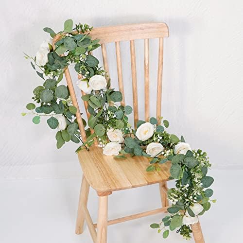 TOCHGREEN 4 Pack Artificial Eucalyptus Flower Garland with White Roses - Image 6