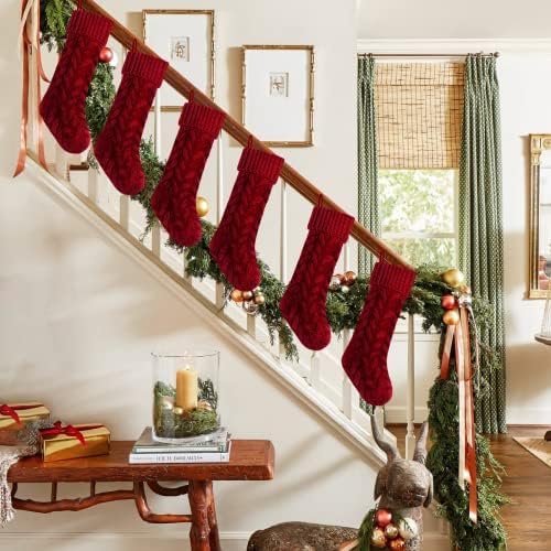 Pack 6,18" Unique Burgundy Knit Christmas Stockings Style3 - Image 4