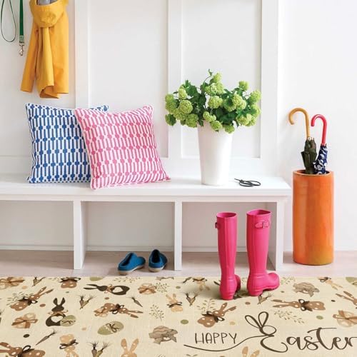 Easter Kitchen Rugs and Mats Set of 2,Spring Golden Garden Bunny Eggs Kitchen Mat,Easter Rabbit Non Slip Washable Kitchen Floor Sink Mats Decorations for Home Kitchen 18"x48"+18"x30" - Image 5