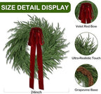 2 Pack Christmas Wreath for Front Door, Artificial Pine Cedar Holiday Wreath with Red Bow, Winter Greenery Wreath for Indoor Outdoor Home Decoration - Image 4