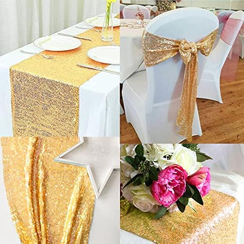 12 Packs 12 X 72 Inch Gold Sequin Table Runner Glitter Dining Table Runner for Birthday Wedding Engagement Bridal Baby Shower Bachelorette Holiday Celebration Party Supplies Decorations (Gold) - Image 6
