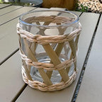 Pack 4 Woven Rattan Tealight Candle Holder Candle Lantern, Coastal Tropical Boho Glass Tea Light Holder Votive Candle Holders, Natural Seagrass Hand Woven Votive Candle Holder - Image 4