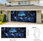 Happy Easter Glowing Garage Door Banner 7x16FT, Neon Happy Easter Garage Door Cover with Blue Butterflies and Easter Eggs, Spring Holiday Decoration for Yard and Garage - Image 3