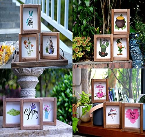 Farmhouse Summer Fall Winter Spring Interchangeable Wall Decor Set Large Tiered Tray Decor, Farmhouse Season Signs, 3 Wooden Frames 48 Signs Pictures,Festival Birthday Kids Bedroom Office Decorations - Image 4