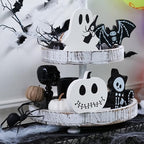 4PCS Halloween Decorations Indoor, Halloween Tiered Tray Decor Table Sign, Halloween Wooden Signs Ghost Bat Pumpkin Cat Blocks Signs, Table Decor Halloween Party Decorations for Mantle Home Shelf - Image 5