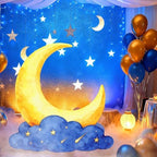 Large Crescent Moon Cardboard Cutout Decorations 3.3 Ft Moon Stand Up Backdrop Blue Gold Starry Night Party Photo Props for Birthday Wedding Eid Mubarak Homecoming Movie Night Baby Shower - Image 4